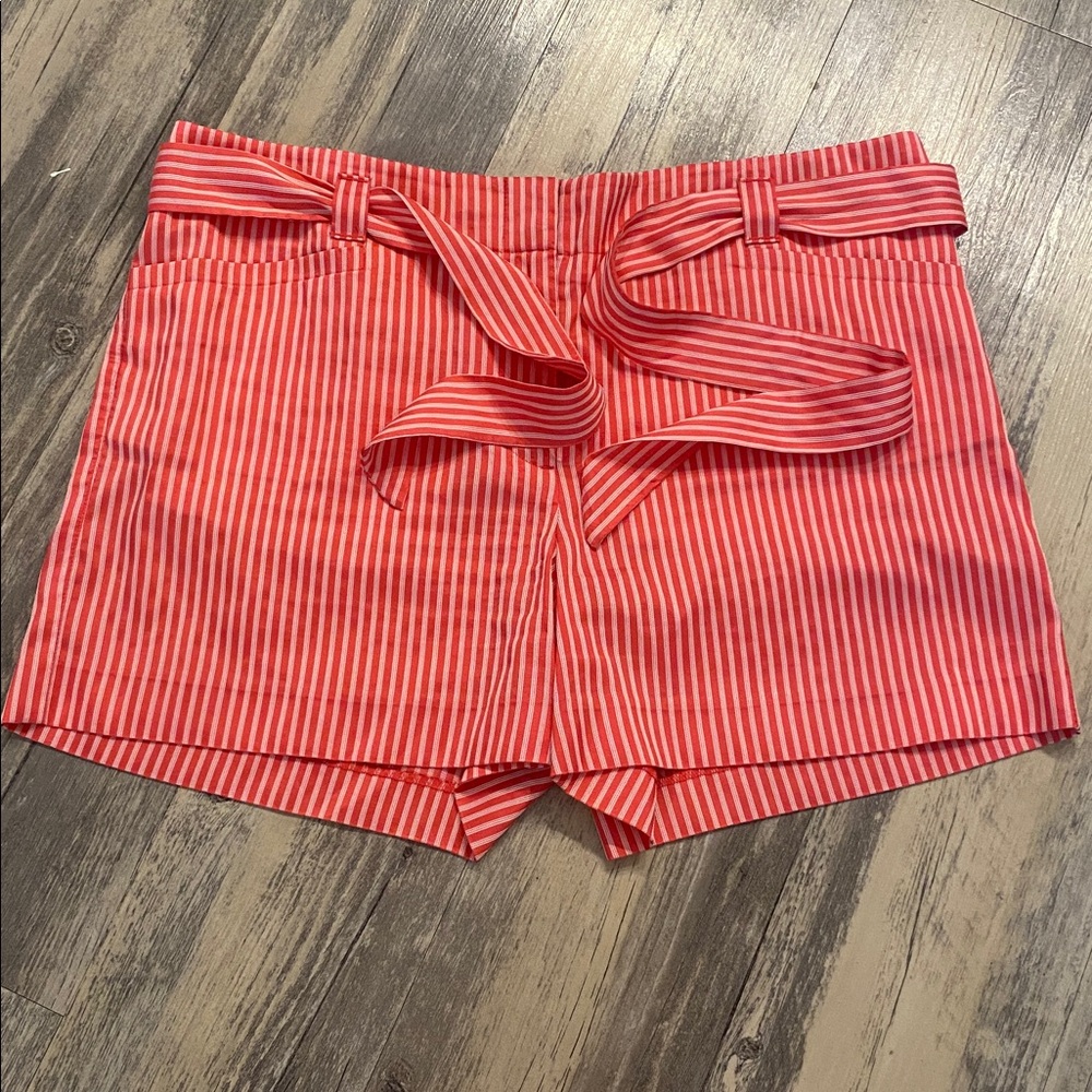 LOFT The Waist Lightweight Striped Shorts w Tie Pink White Size 8